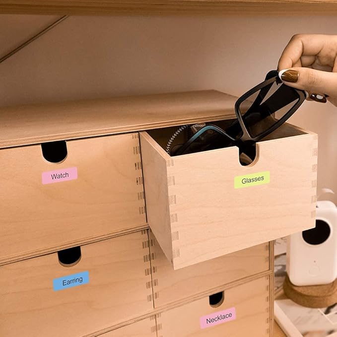 Phomemo D30 Label Maker Machine with 4 Tapes - Black on Pink, Blue, Yellow, White Tape, Mini Bluetooth Label Printer, Portable Smart Phone Handheld Sticker Mini Labeler Inkless Rechargeable, BPA-Free