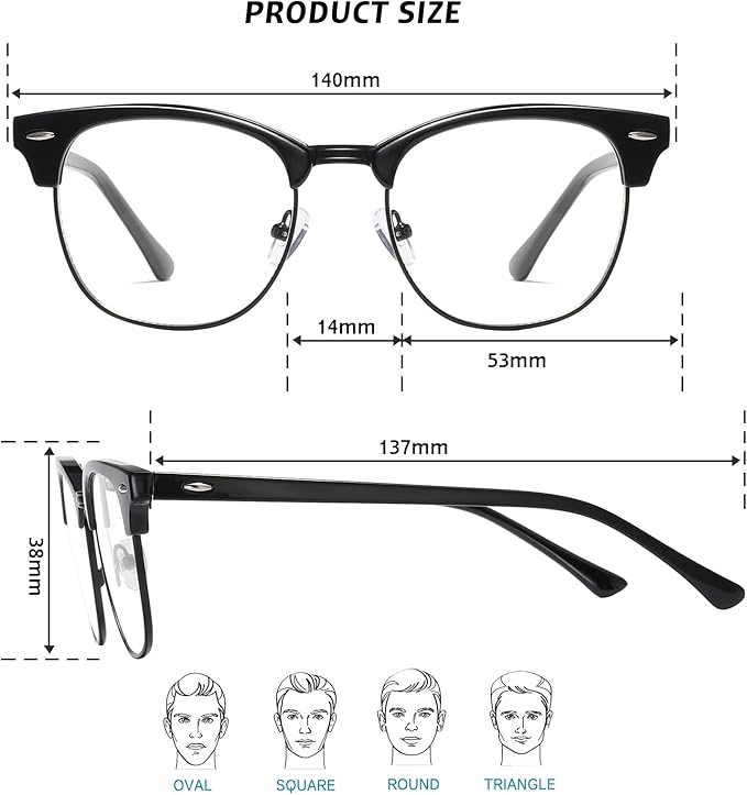 Blue Light Glasses Men and Woman, 99% Blue Light Blocking Glasses for Computer Gaming TV Phone Screen Half Frame