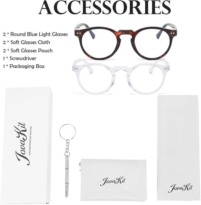 JOVAKIT Round Blue Light Glasses for Women Men Fashion Retro 90s Small Frame Computer Eyeglasses Anti Eyestrain
