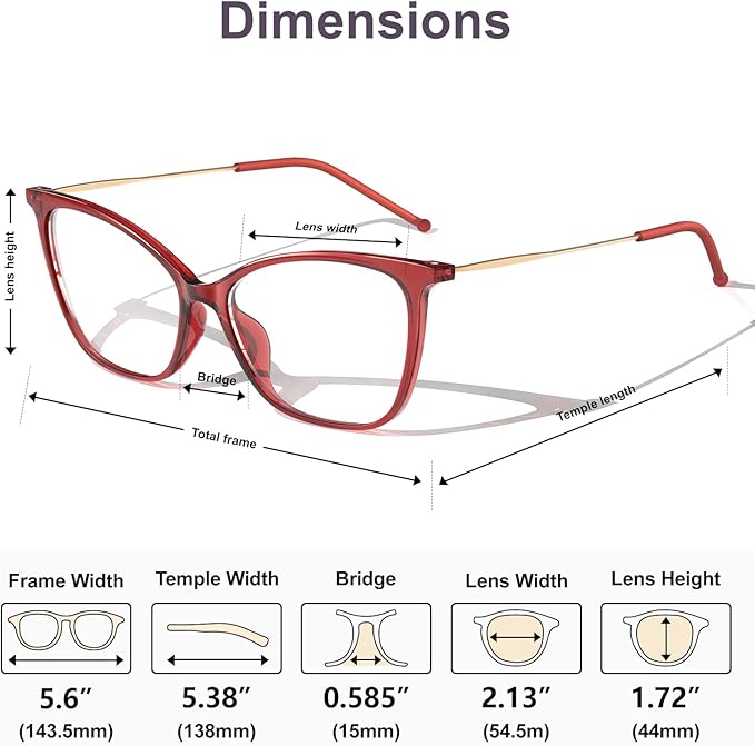VISOONE Oversized Cat Eye Blue Light Blocking Glasses for Women Large Cute Lightweight Eyeglasses Metal Frame Calina