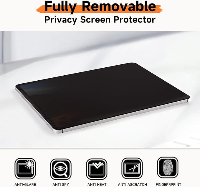 Mamol Upgrade Privacy Screen Protector for Apple iPad Pro 11 inch 5th M4 2024/6th M5 2025, Fully Removable Anti Spy Glare Blue Light Filter, High Sensitive/Bubble Free/Detachable