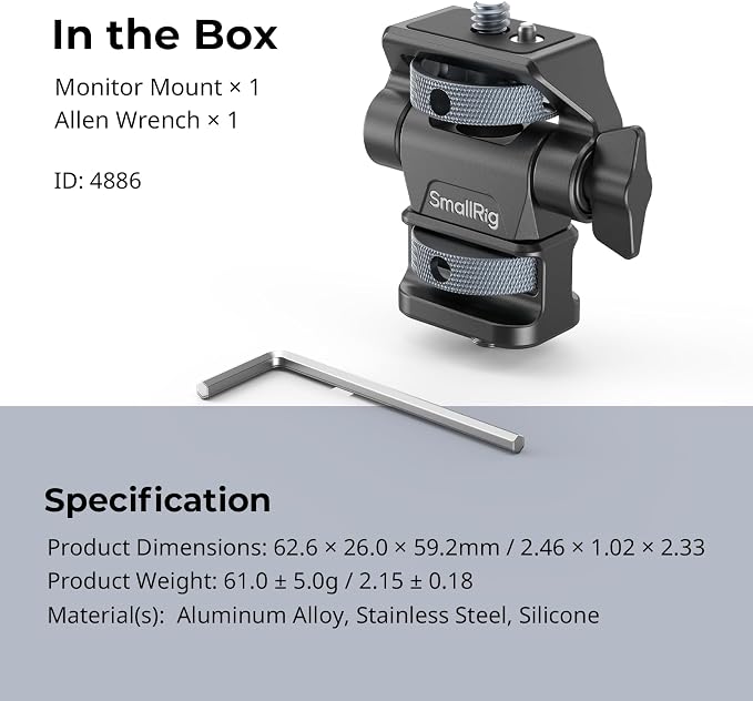 SmallRig Adjustable Camera Monitor Mount, 360° Swivel and 180° Tilt Monitor Holder, with 1/4"- 20 Screws, Bouncy Locating Pins, Anti-Twist Design, for Ninja V and V+ Monitors - Image 8