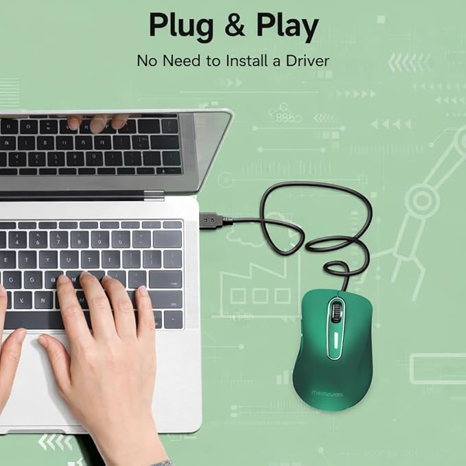 memzuoix Wired Mouse, USB Computer Mouse 1400 DPI Mobile Optical Mouse Ergonomic Design Computer Mice with 5FT Cord for Laptop, PC, Desktop, MacBook, 5 Buttons (Dark Green)