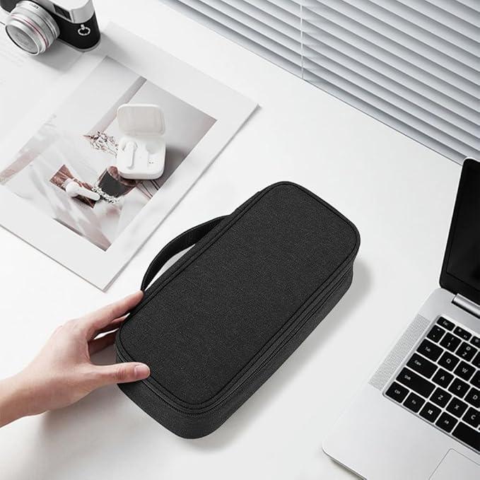 Teskyer Tech Organizer Pouch – Portable Waterproof Electronics Bag with Compartments for Cables, Chargers, Earbuds & Phone (Black)