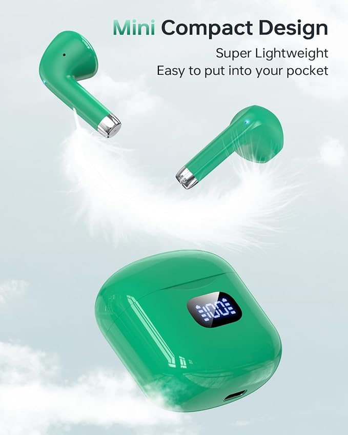 Wireless Earbuds Bluetooth 5.3 Headphones, 40Hrs Playback Stereo Ear Buds with LED Display Charging Case IPX7 Waterproof in-Ear Earphones with Mic for Phone Tablet Laptop Sports