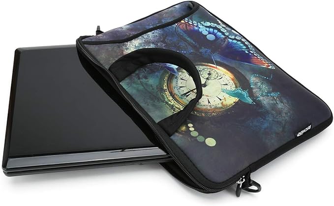 RICHEN 14 15 15.4 15.6 inch Laptop Shoulder Bag Messenger Bag Notebook Handle Sleeve Neoprene Carrying Case with Accessories pocket (14-15.6 inch, Clock & Butterfly)