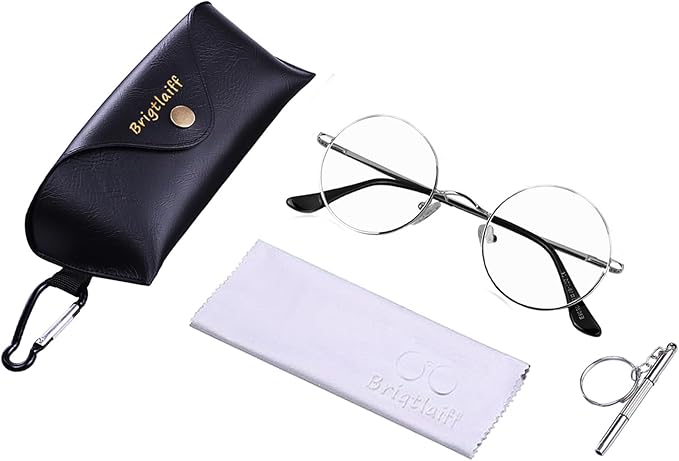 Brigtlaiff Round Blue Light Blocking Glasses for Men Women, Computer Gaming TV Glasses Anti Eyestrain with Metal Frame