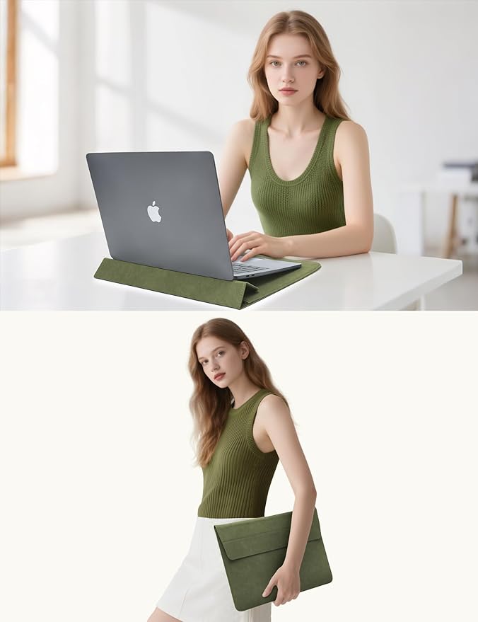 HYZUO 13 Inch Laptop Sleeve Case Bag with Adjustable Stand for MacBook Air 13 M5 A3449 M4 M3 M2 M1 2026-2018, 13" MacBook Neo 2026, MacBook Pro 13 M2 M1 2026-2016, Surface Pro, XPS 13, Olive Green