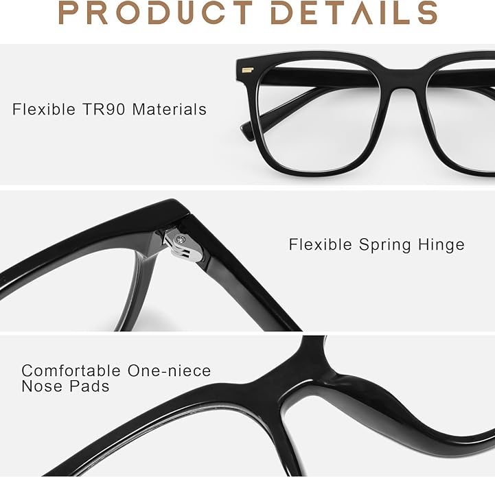PANNER Oversized Square Blue Light Blocking Glasses for Women Men Anti Glare Reduce Eyestrain Computer Glasses