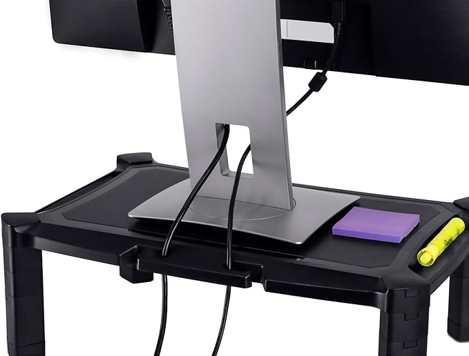 Mount-It! Desktop Computer Monitor Riser - Height Adjustable Tabletop Stand Shelf for PC and Laptop Displays and Printers, 19 x 13 Inch, 6.6” High, Black, MI-7851