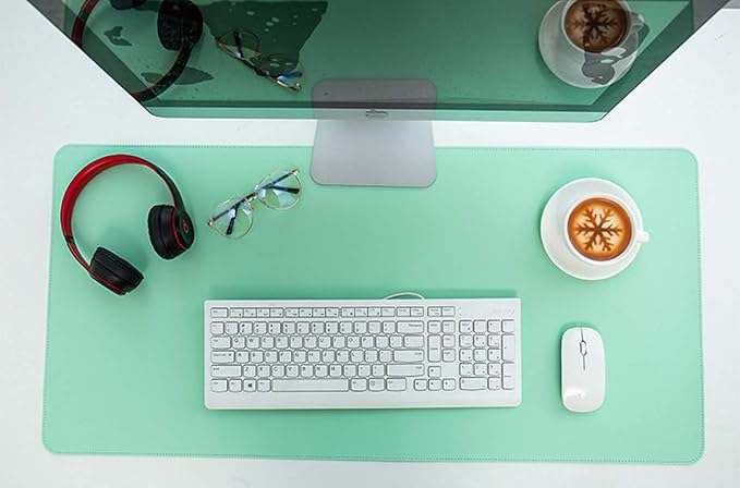 Dual Sided PU Leather Desk Pad, Mouse Pad, Office Desk Mat, Non-Slip Laptop Desk Pad, Waterproof Desk Writing Pad for Office and Home (31.5" x 15.7", Green+Blue)