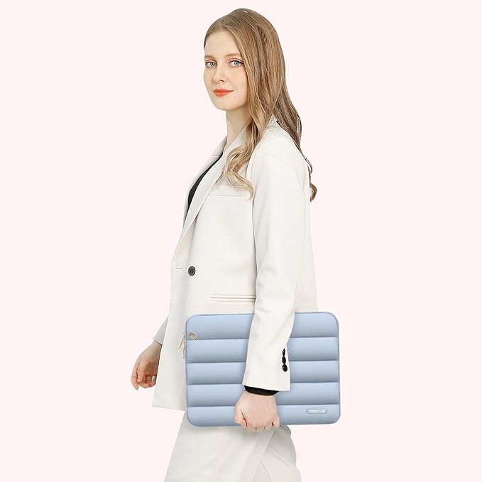 MOSISO Laptop Case 13.3 inch,13-13.3 inch Puffy Laptop Sleeve Compatible with MacBook Air 13.6 M5 M4 M3 M2 M1/Neo/Pro 13/14,HP Dell ASUS Lenovo,Polyester Horizontal Bag with Small Case, Baby Blue
