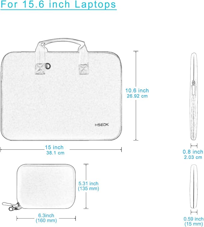 Hseok 15.6-16 inch Elastic Laptop Sleeve with Small Case, Neoprene Carrying Bag Compatible with MacBook Neo/Pro 16" M5/M4/M3/M2/M1, MacBook Air 15 M5, XPS 16, Most 15.6-16 Notebooks,Light Blue