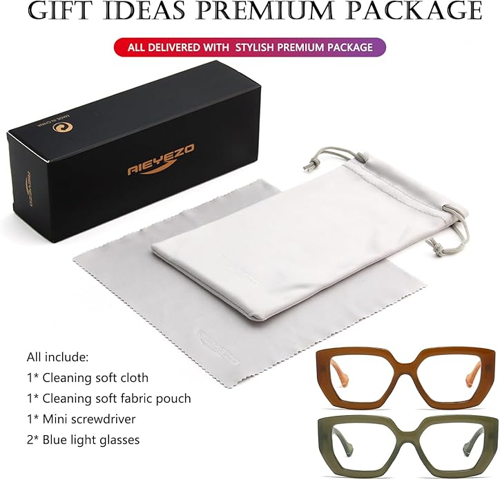 AIEYEZO Thick Frame Blue Light Glasses Men Women, Fashion Square Computer Eyeglass Anti Eyestrain & Prevent Headache