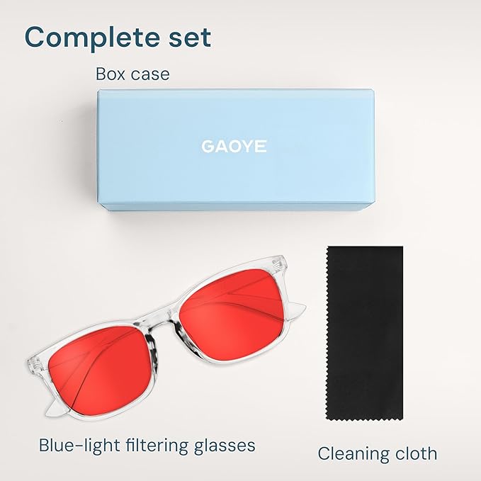 Gaoye Transparent with Red Lenses Blue Light Glasses for Computer & Gaming - Anti UV Ray Lenses, Scratch-Resistant & Comfort Fit
