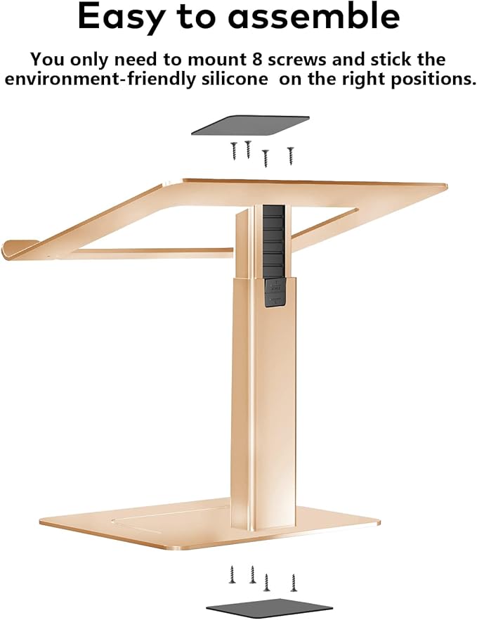 Laptop Stand for Desk, Ergonomic Sitting and Standing Laptop Riser for Notebook MacBook 11-17 Inches,DJ Laptop Stand Adjustable Height from 7-15 Inches Aluminum(Gold)