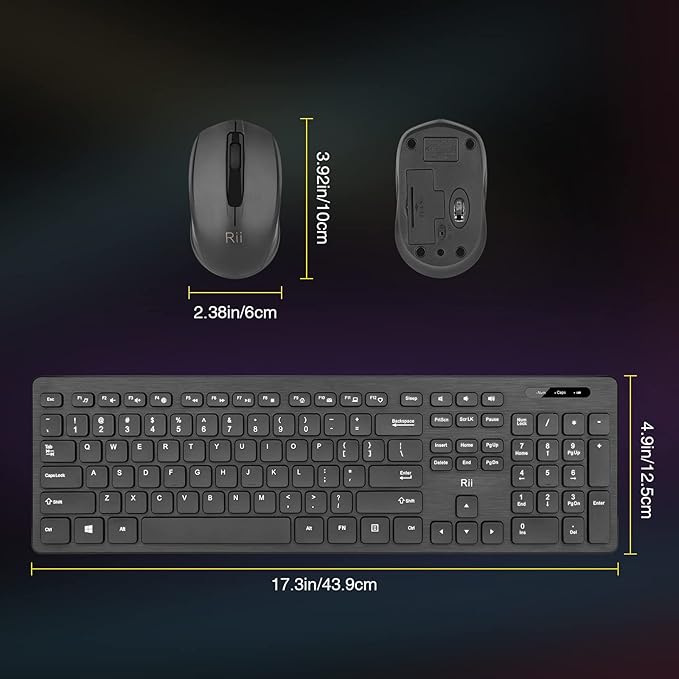Wireless Keyboard and Mouse Combo - Rii Standard Office PC Keyboard and Optical Wireless Mice (Black)