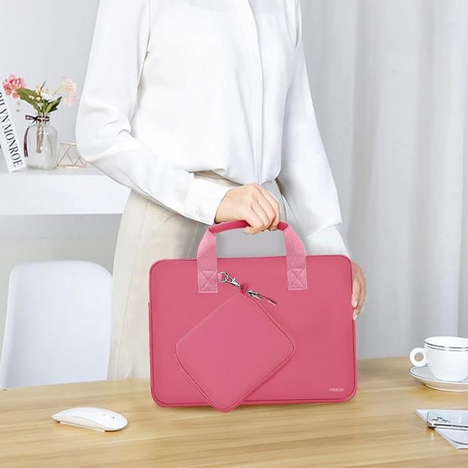 Hseok Laptop Sleeve 13.3-14 inch Case with Small Pouch, Neoprene Computer Bag Compatible with MacBook Neo/Pro 14 M5/M4/M3/M2/M1, Mac Air/Pro 13.3, XPS 14 and Most 13-14 inch Notebooks,Rose red