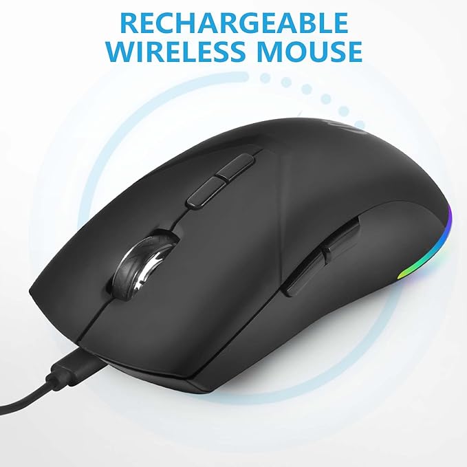Wireless Bluetooth Mouse, Rechargeable USB Optical Mouse, 3 Adjustable DPI, LED Silent Dual Mode(Bluetooth 5.2 and 2.4G) Wireless Mouse for Laptop, PC, Mac???Ipad???Wide Compatibility. (Black)