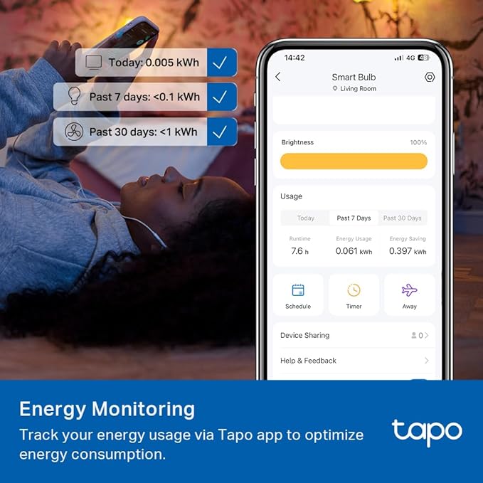 TP-Link Tapo Smart Light Bulbs, 800 Lumens (60W Equivalent), 2700K Soft Warm White LED Bulb, Dimmable, Compatible with Alexa and Google Home, No Hub Required, A19 E26, Tapo L510E (4-Pack)