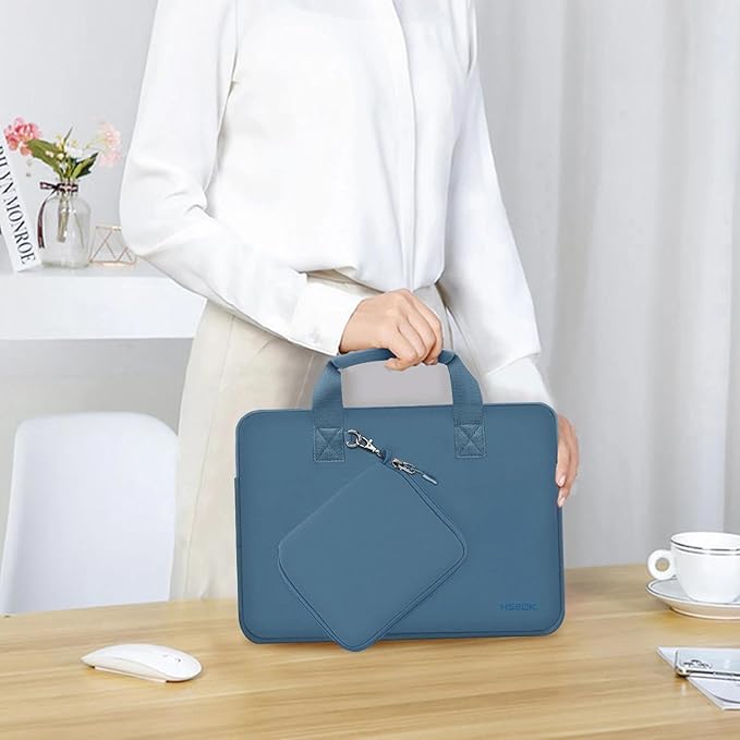 Hseok Laptop Sleeve 13.3-14 inch Case with Small Pouch, Neoprene Computer Bag Compatible with MacBook Neo/Pro 14 M5/M4/M3/M2/M1, Mac Air/Pro 13.3, XPS 14 and Most 13-14 inch Notebooks,Haze Blue