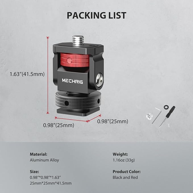 Mini Camera Monitor Mount with Cold Shoe, Aluminum Cold Shoe Mount Adapter with 1/4?€? Screw for Monitor LED Light Mic, Field Monitor Holder 360?? Swivel & 180?? Tilt Damping (Without Knob 63143) - Image 8