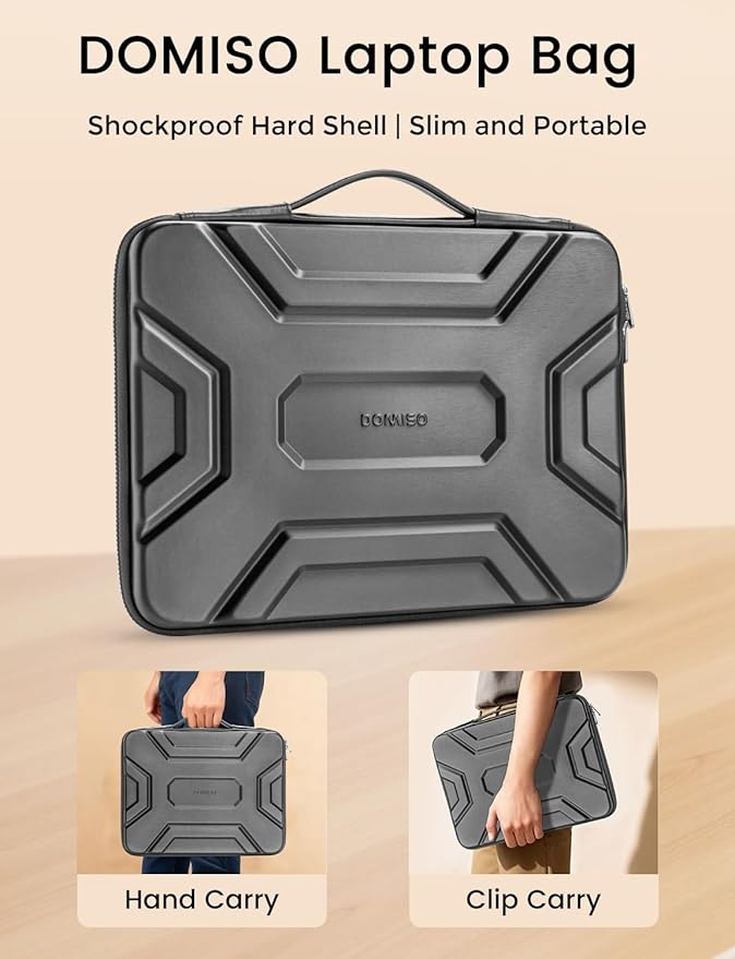 DOMISO 15.6 inch Laptop Sleeve Shoulder Bag Shockproof Computer Bag Waterproof EVA Protective Carrying Case for 16" MacBook Pro/Max M2 M1 2019-2023,15"-16" HP Dell Asus Laptop,Dell XPS 15,Dark Grey