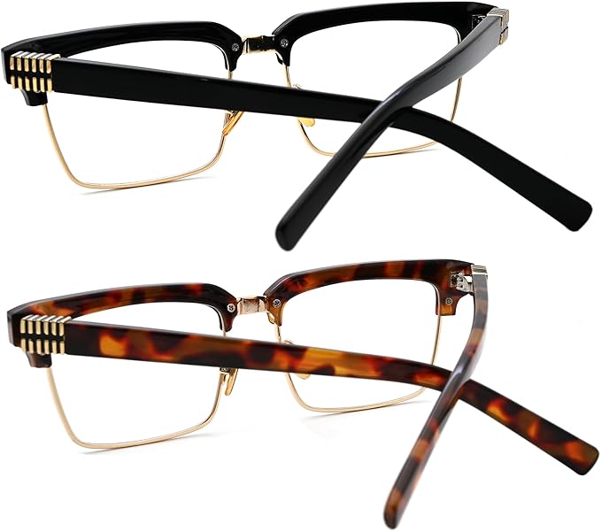 Semi Rimless Rectangle Blue Light Glasses Men Women Black Square Eyewear