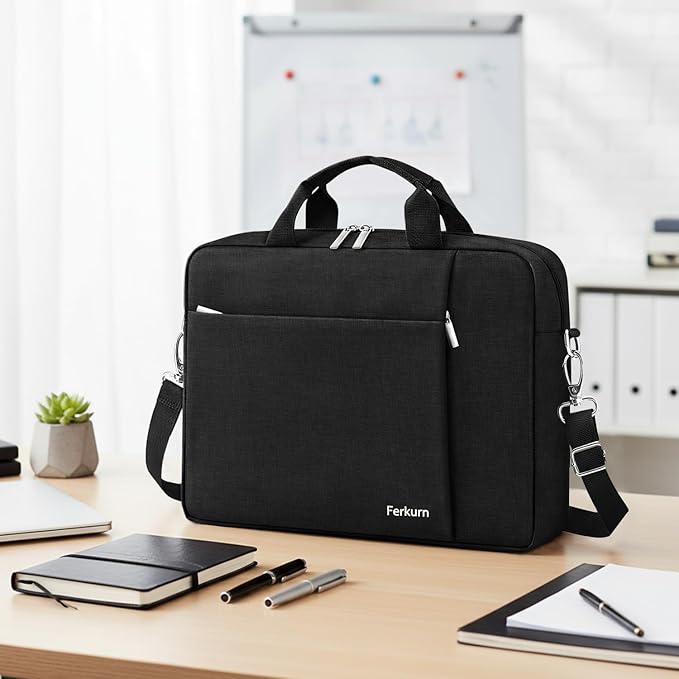 Ferkurn Laptop Bag Case for Women Men Computer Bag Compatible with HP Envy Pavilion Omen/LG Gram/MSI/Dell Inspiron XPS/Lenovo/Acer, Shoulder Strap Carrying Messenger Briefcase, Black, 14 Inch