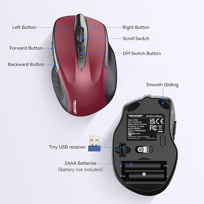 TECKNET Wireless Mouse for Laptop, Silent Mouse Quiet Click, Computer Mice Wireless, 6 Adjustable 4000 DPI Computer Mice