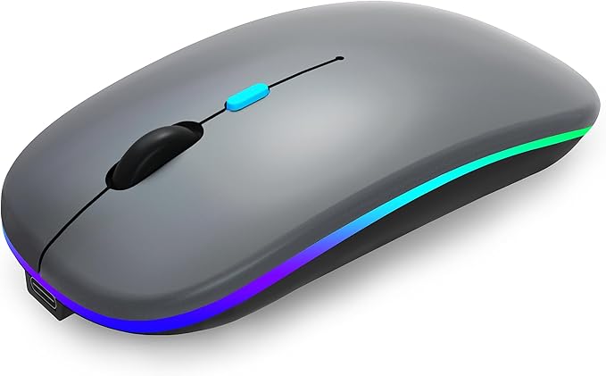 Wireless Bluetooth Mouse Rechargeable Laptop Mice with LED Use Portable(BT5.2 and USB 2.4G) Dual Mode Connection Silent Slim Computer Mouse for Laptop/iPad Tablet/Apple MacBook/PC(Grey)