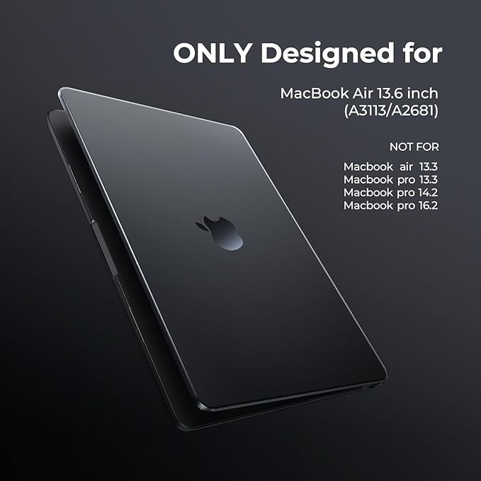 EooCoo Case Compatible with MacBook Air 13 inch M5 2026-2022 Release M4 M3 M2 A3449 A3240 A3113 A2681, Hard Shell&Keyboard Skin Cover&Screen Protector for Mac Air 13.6 inch, Matte Midnight Black