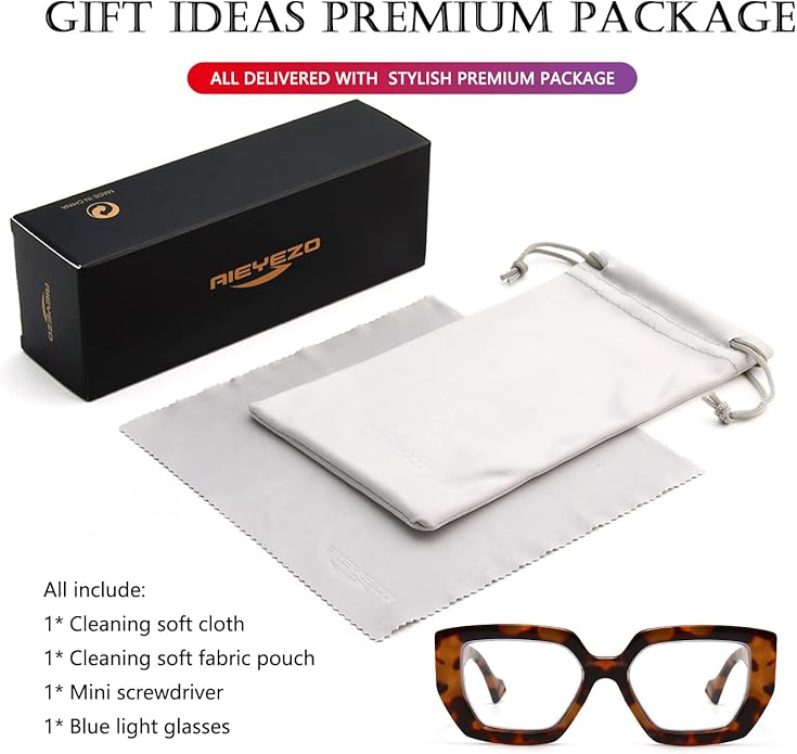AIEYEZO Thick Frame Blue Light Glasses Men Women, Fashion Square Computer Eyeglass Anti Eyestrain & Prevent Headache
