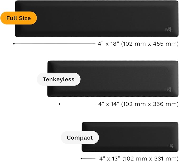 Glorious Gaming Padded Keyboard Wrist Rest (Full Size, 1" Thick) - Anti-Fray Stitched Edges, Smooth Cloth Surface, Anti-Slip Rubber Base, Medium Firmness, 18" x 4" x 1" - Black