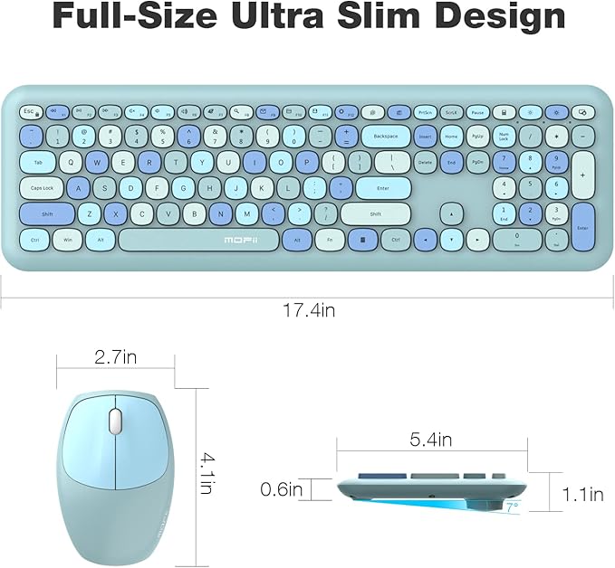 MOFII Wireless Keyboard and Mouse Combo Silent, Slim Compact 2.4G USB Full Size, Cute 110 Keys Keyboard for PC, Notebook, MacBook, Tablet, Laptop, Windows System