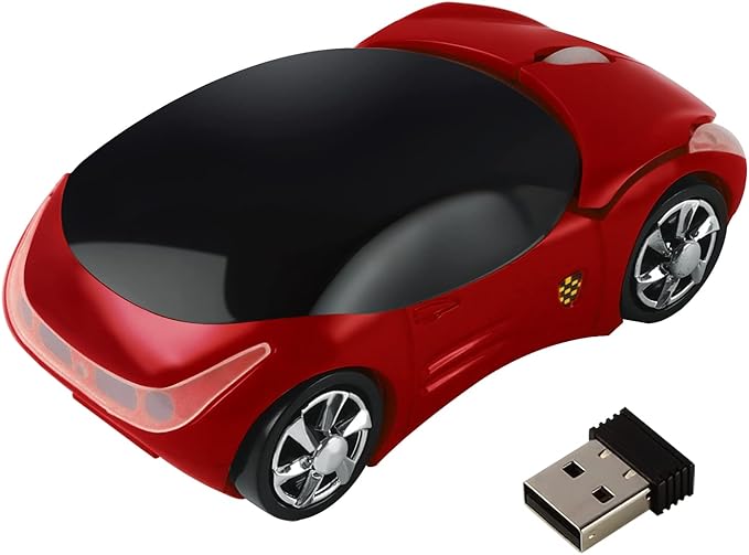 SHARE SUNSHINE Colorful 3D Sport Car Shape Mouse 2.4GHz Wireless Mouse 1600DPI 3 Buttons Optical Ergonomic Gaming Mice with USB Receiver for PC Laptop Computer (Red)