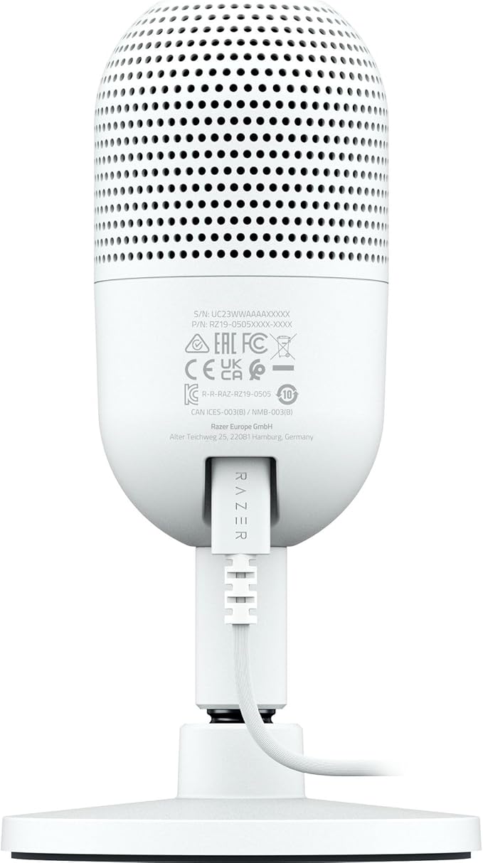 Razer Seiren V3 Mini USB Microphone: Condenser Mic - Supercardioid Pickup Pattern - Tap-to-Mute Sensor with LED Indicator - Shock Absorber - Ultra Compact - PC, Discord, OBS Studio, XSplit - White
