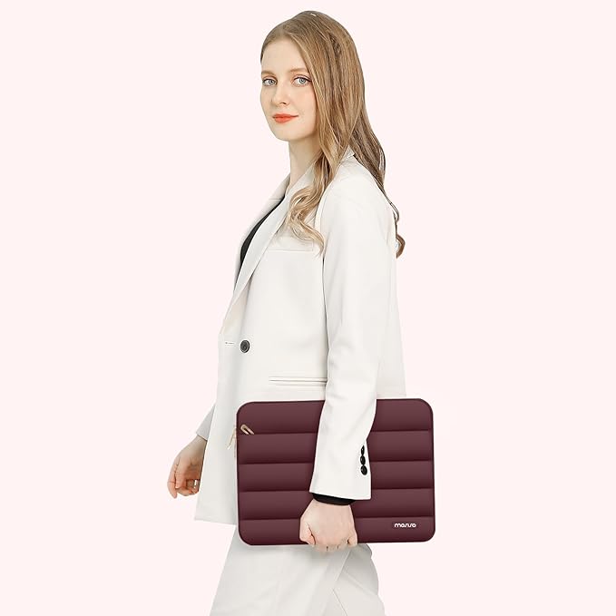 MOSISO Laptop Case 16 inch, 15-15.6 inch Puffy Laptop Sleeve Compatible with MacBook Pro 16 M5 M4 M3 M2 M1, HP Dell ASUS Acer Toshiba Lenovo, Polyester Horizontal Bag with Small Case, Wine Red