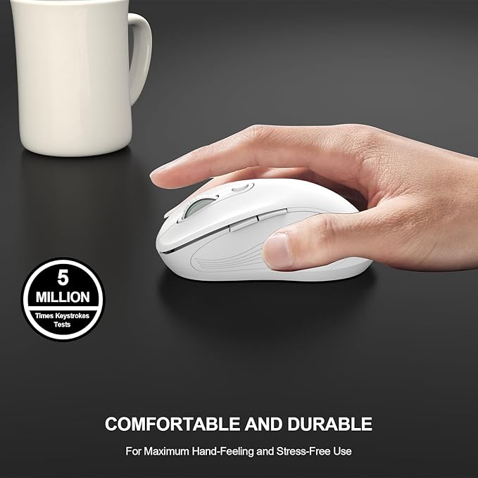 WisFox 2.4G Wireless Mouse for Laptop, Ergonomic Computer Mouse with USB Receiver and Type-C Adapter, 3 Adjustable Levels DPI, 6 Button Cordless Wireless Mice (Pure White)