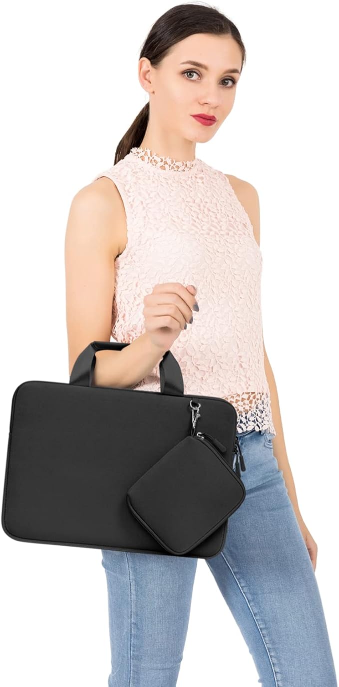 MOSISO Laptop Case 13.3 inch, 13-13.3 inch Laptop Sleeve Bag Compatible with MacBook Air/Pro 13 / Pro 14, HP Dell ASUS, Neoprene Carrying Computer Bag with Handle&Detachable Small Case, Black