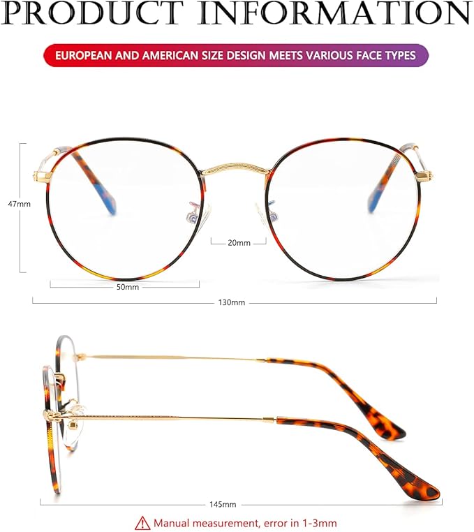 AIEYEZO Blue Light Glasses for Women Men Fashion Retro Circle Wire Frames Eyeglasses Anti-Blue Light Computer Gaming Glasses
