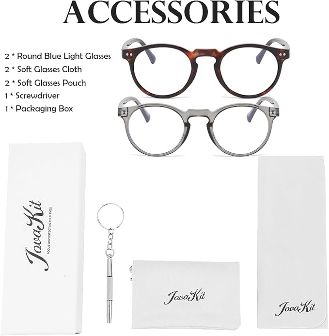 JOVAKIT Round Blue Light Glasses for Women Men Fashion Retro 90s Small Frame Computer Eyeglasses Anti Eyestrain