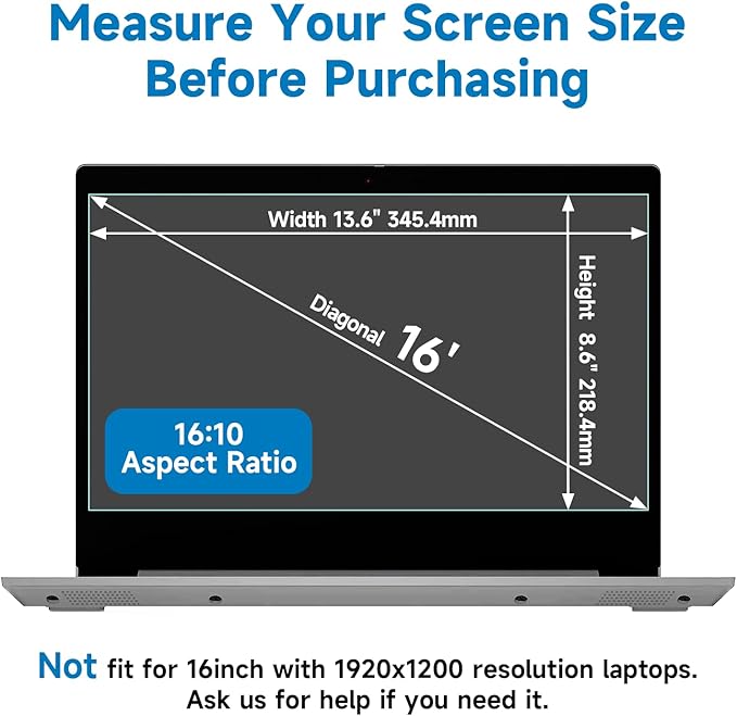2 Pack 16 Inch 16:10 Anti Blue Light Laptop Screen Protector, Reduce Eye Strain Anti Glare Screen Protector for 16’’ with 1920x1200 Resolution Laptops, Not for 16.1''
