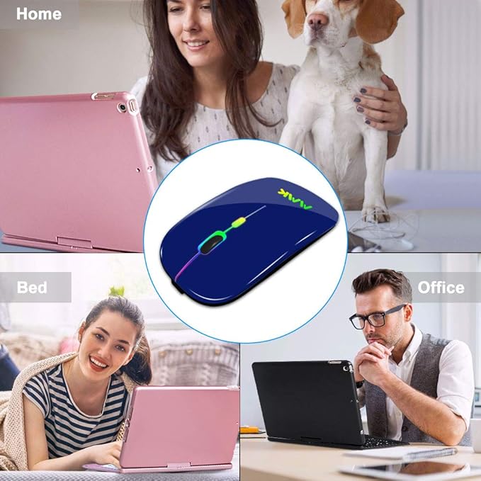 Wireless Bluetooth Mouse for Laptop, Rechargeable Mouse 2.4G USB Optical Wireless Mouse, LED Slim Dual Mode(Bluetooth 5.0 and 2.4G) Wireless for Laptop, PC, Mac OS, Android, Windows(Dark Blue)