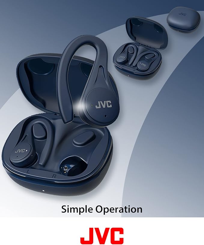 JVC Sport True Wireless Earbuds Headphones, Lightweight and Compact, Long Battery Life (up to 30 Hours), High Quality Sound with Neodymium Magnet Driver, Water Resistance (IPX5) - HAEC25TB (Black)