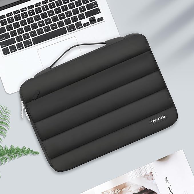 MOSISO 360 Protective 13-14 inch Laptop Case, 13.3 inch Puffy Laptop Sleeve Compatible with MacBook Air 13 13.6 M3 M2 M1/Pro 13/14, HP, Dell, ASUS, Lenovo,Polyester Horizontal Side Open Bag, Black