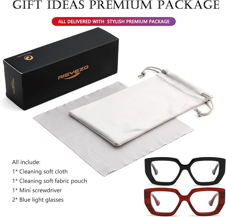 AIEYEZO Thick Frame Blue Light Glasses Men Women, Fashion Square Computer Eyeglass Anti Eyestrain & Prevent Headache