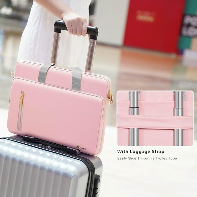 KIZUNA Laptop Bag Case 15.6 Inch Computer Shoulder Messenger Sleeve Briefcase For 16" MacBook Pro M1 M2 Max/16 Lenovo IdeaPad Flex 5i/Thinkbook 16+ /15.6" HP Envy x360 15/Dell XPS 15/LG Gram 15,Pink