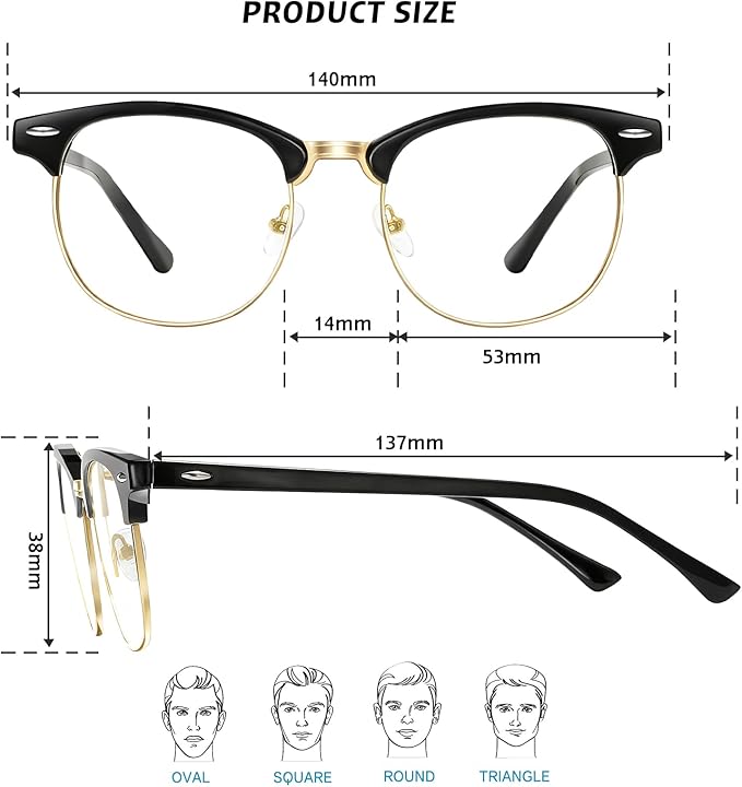 Blue Light Glasses Men and Woman, 99% Blue Light Blocking Glasses for Computer Gaming TV Phone Screen Half Frame