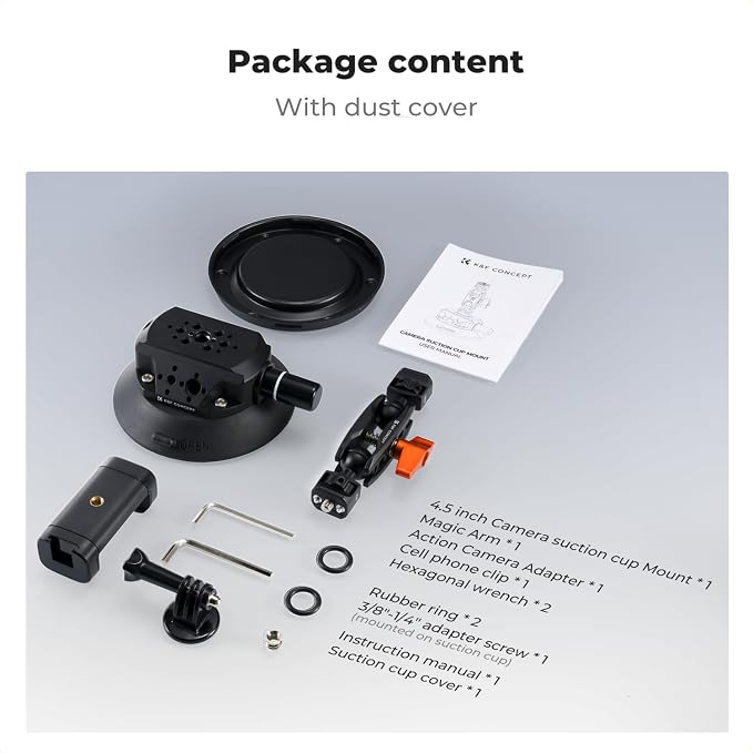 K&F CONCEPT 4.5" Suction Cup Camera Mount with Magic Arm, ARRI Style 1/4" 3/8" Threads, Quick Release Car Mount Compatible with Gopro DJI Insta360 for DSLR Action Camera Phone Video Shooting - Image 8